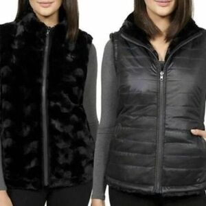 Original Nicole Miller Women’s Vest Faux Fur Quilted Reversible Black Size Small